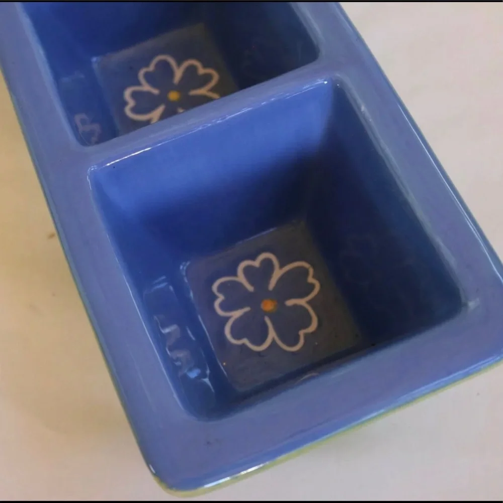 Blossoms and Blooms Divided Dish Blue‎ & Lime Green